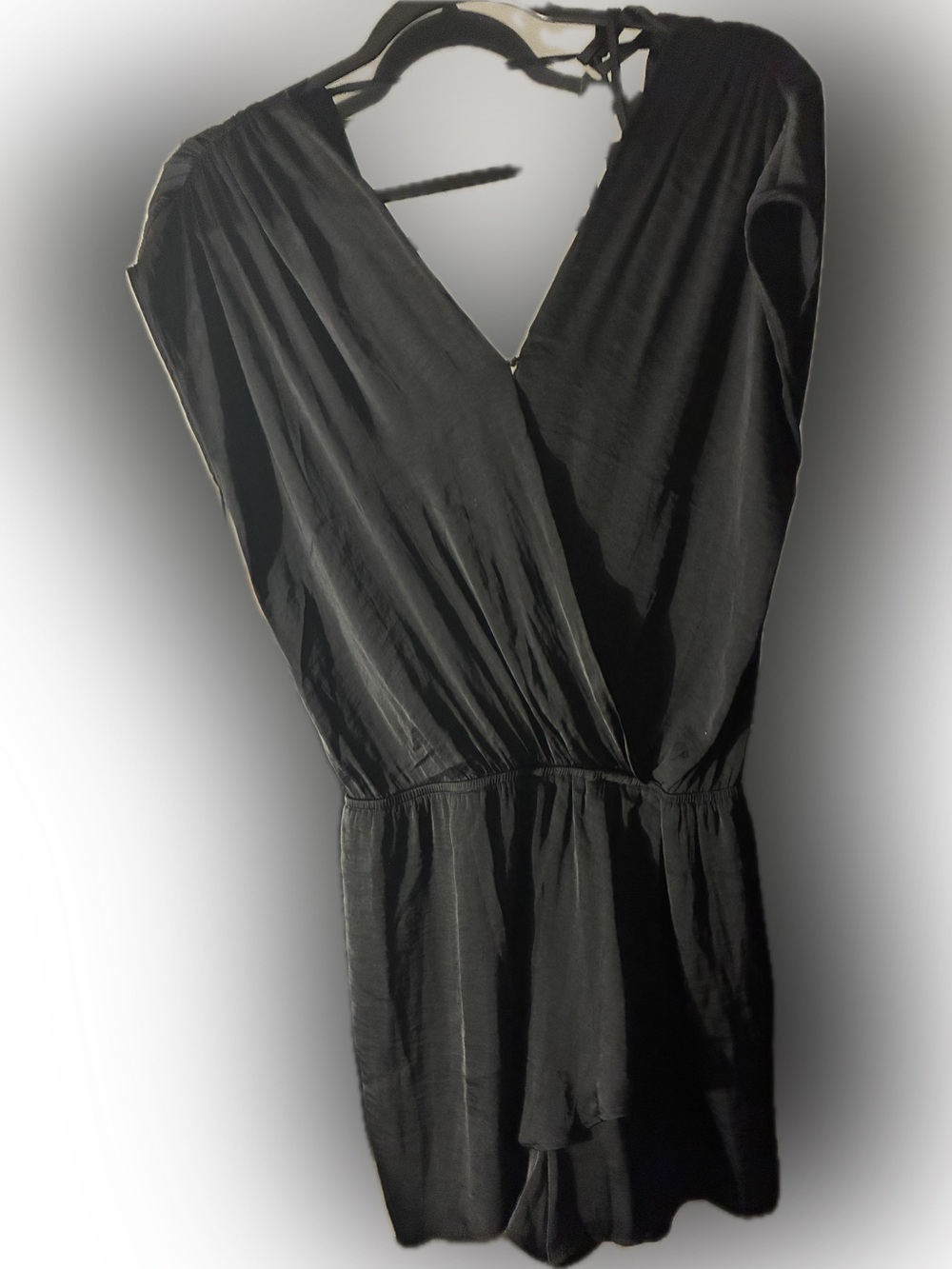 Black V-Neck Women's Jumpsuit with Gathered Waist